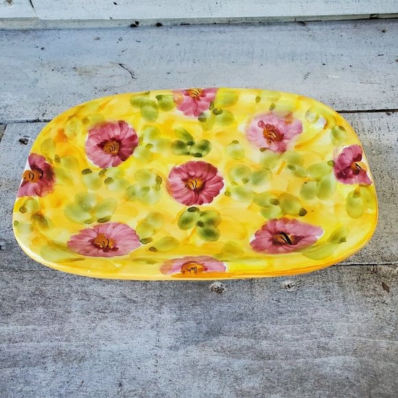 Ceramica Padilla Padilla Serving Dish Spain Floral Yellow Pink Like New - Picture 6 of 8